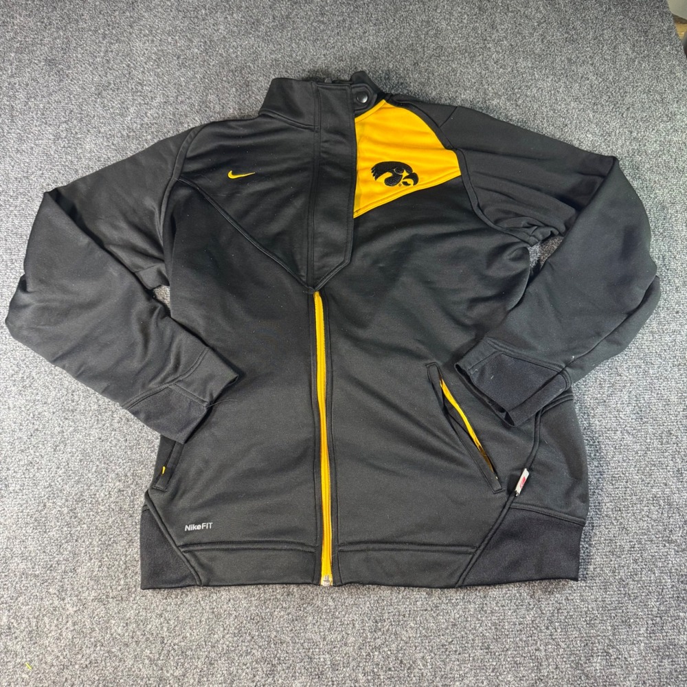 Nike Team Iowa Hawkeyes Full Zip Tech Fleece Black Gold NikeFIT Mens Medium